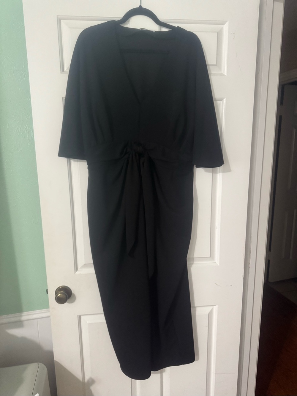 City Chic Black Midi Dress with Tie-Waist